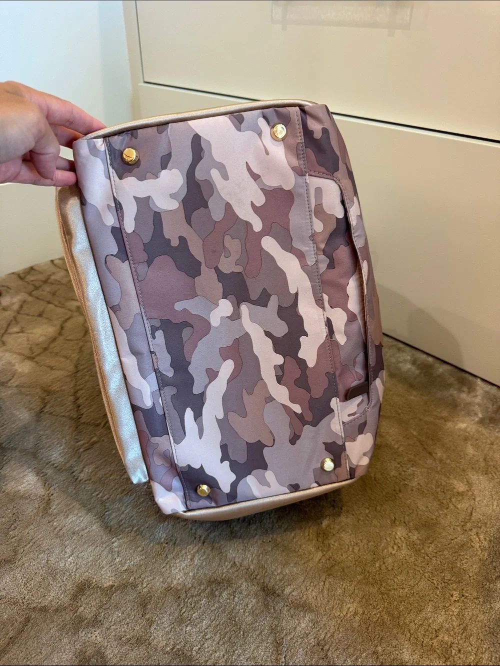Tumi Pink Camo Duffel Bag with Brown Trim